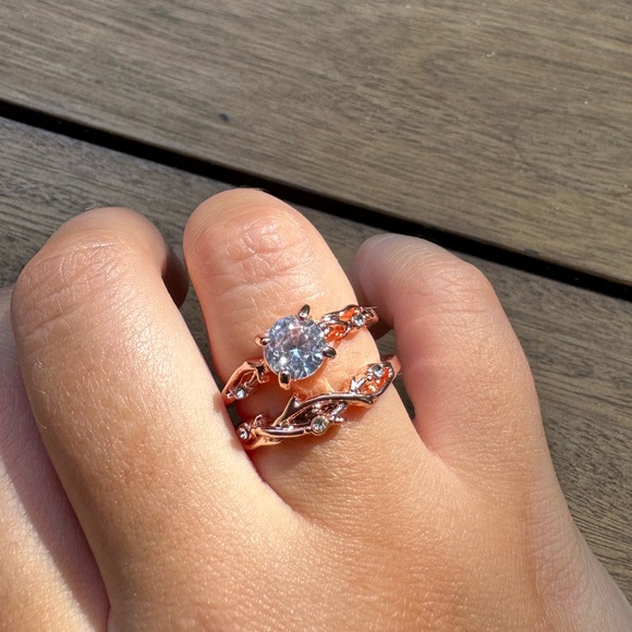 18K Promise Rose Gold Diamond Vine Double Ring - Picture 2 of 9